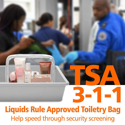 TSA Approved Toiletry Bag - Clear Makeup Bag for Travel, Rose Pink | 3 Pack Quart-Size, Metal Smooth Zipper, Clear Easy-Check, for 3-1-1 Liquids, Toiletry Bag for Airport Lines, Women, Men