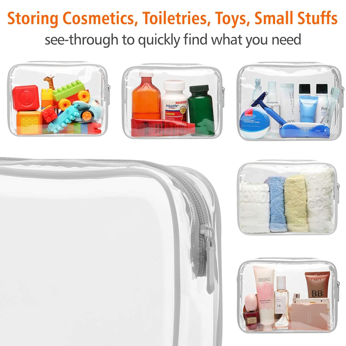 TSA Approved Toiletry Bag - Clear Makeup Bag for Travel, Rose Pink | 3 Pack Quart-Size, Metal Smooth Zipper, Clear Easy-Check, for 3-1-1 Liquids, Toiletry Bag for Airport Lines, Women, Men