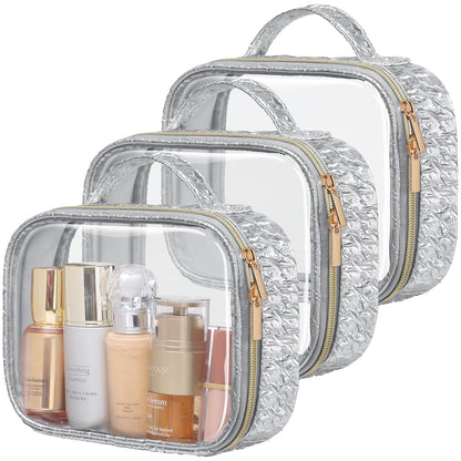 TSA Approved Toiletry Bag - Clear Makeup Bag for Travel, Rose Pink | 3 Pack Quart-Size, Metal Smooth Zipper, Clear Easy-Check, for 3-1-1 Liquids, Toiletry Bag for Airport Lines, Women, Men