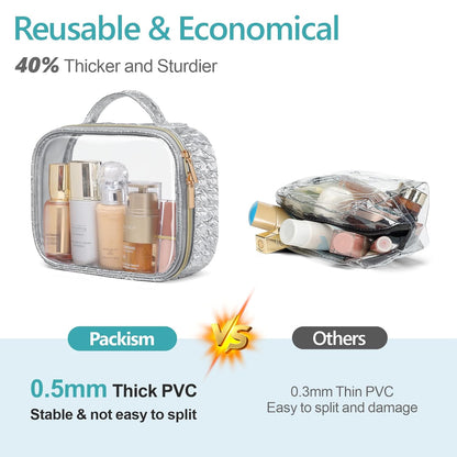 TSA Approved Toiletry Bag - Clear Makeup Bag for Travel, Rose Pink | 3 Pack Quart-Size, Metal Smooth Zipper, Clear Easy-Check, for 3-1-1 Liquids, Toiletry Bag for Airport Lines, Women, Men