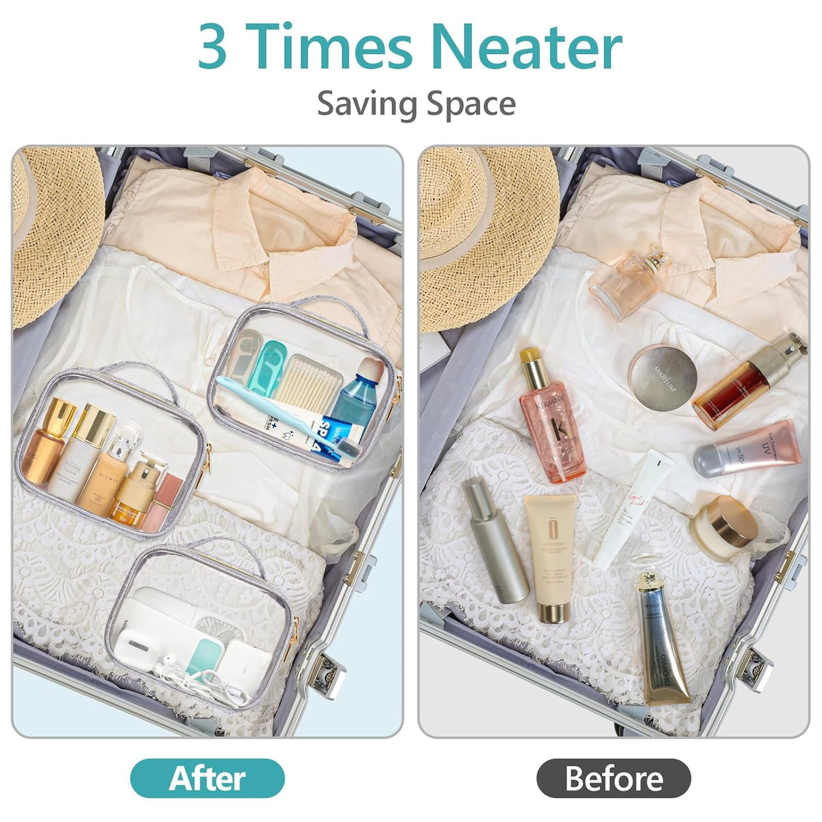 TSA Approved Toiletry Bag - Clear Makeup Bag for Travel, Rose Pink | 3 Pack Quart-Size, Metal Smooth Zipper, Clear Easy-Check, for 3-1-1 Liquids, Toiletry Bag for Airport Lines, Women, Men