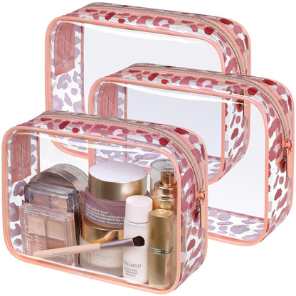 TSA Approved Toiletry Bag - Clear Makeup Bag for Travel, Rose Pink | 3 Pack Quart-Size, Metal Smooth Zipper, Clear Easy-Check, for 3-1-1 Liquids, Toiletry Bag for Airport Lines, Women, Men