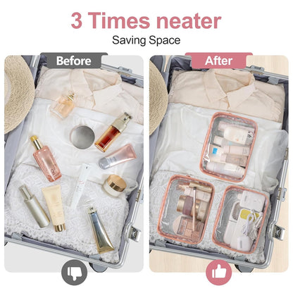 TSA Approved Toiletry Bag - Clear Makeup Bag for Travel, Rose Pink | 3 Pack Quart-Size, Metal Smooth Zipper, Clear Easy-Check, for 3-1-1 Liquids, Toiletry Bag for Airport Lines, Women, Men