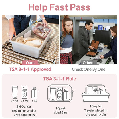 TSA Approved Toiletry Bag - Clear Makeup Bag for Travel, Rose Pink | 3 Pack Quart-Size, Metal Smooth Zipper, Clear Easy-Check, for 3-1-1 Liquids, Toiletry Bag for Airport Lines, Women, Men