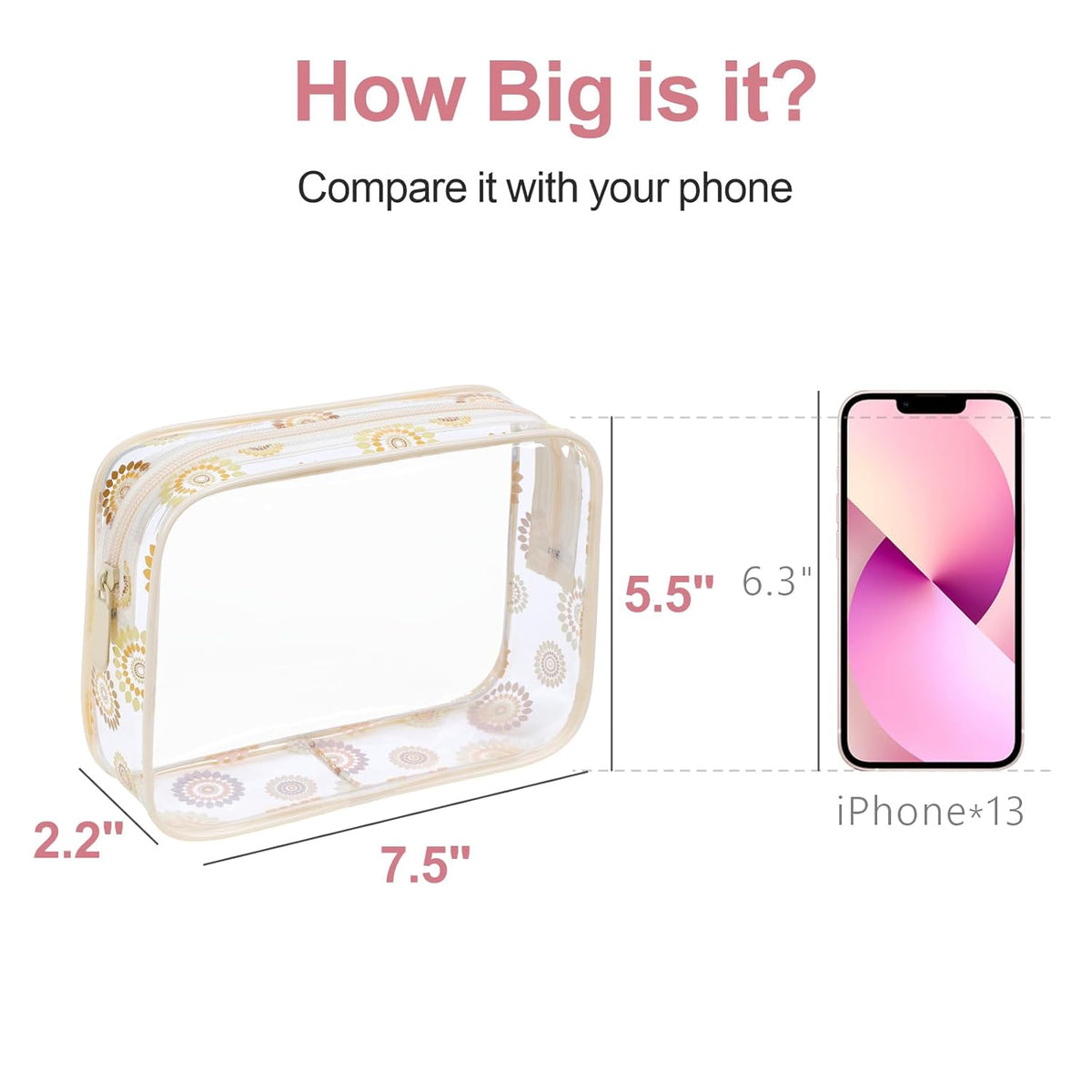 TSA Approved Toiletry Bag - Clear Makeup Bag for Travel, Rose Pink | 3 Pack Quart-Size, Metal Smooth Zipper, Clear Easy-Check, for 3-1-1 Liquids, Toiletry Bag for Airport Lines, Women, Men