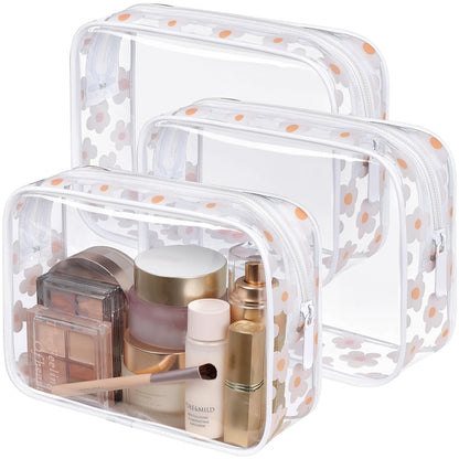 TSA Approved Toiletry Bag - Clear Makeup Bag for Travel, Rose Pink | 3 Pack Quart-Size, Metal Smooth Zipper, Clear Easy-Check, for 3-1-1 Liquids, Toiletry Bag for Airport Lines, Women, Men