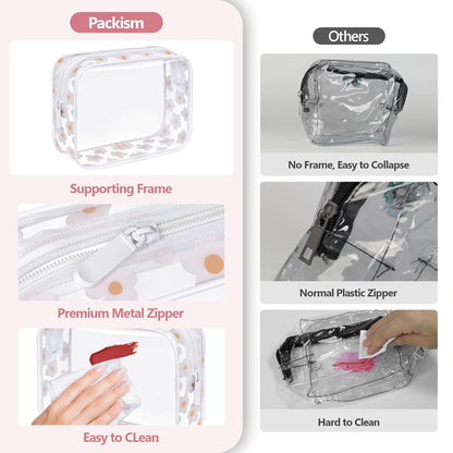 TSA Approved Toiletry Bag - Clear Makeup Bag for Travel, Rose Pink | 3 Pack Quart-Size, Metal Smooth Zipper, Clear Easy-Check, for 3-1-1 Liquids, Toiletry Bag for Airport Lines, Women, Men