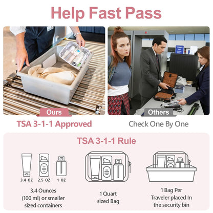 TSA Approved Toiletry Bag - Clear Makeup Bag for Travel, Rose Pink | 3 Pack Quart-Size, Metal Smooth Zipper, Clear Easy-Check, for 3-1-1 Liquids, Toiletry Bag for Airport Lines, Women, Men
