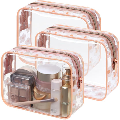 TSA Approved Toiletry Bag - Clear Makeup Bag for Travel, Rose Pink | 3 Pack Quart-Size, Metal Smooth Zipper, Clear Easy-Check, for 3-1-1 Liquids, Toiletry Bag for Airport Lines, Women, Men
