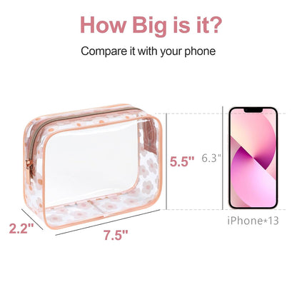 TSA Approved Toiletry Bag - Clear Makeup Bag for Travel, Rose Pink | 3 Pack Quart-Size, Metal Smooth Zipper, Clear Easy-Check, for 3-1-1 Liquids, Toiletry Bag for Airport Lines, Women, Men