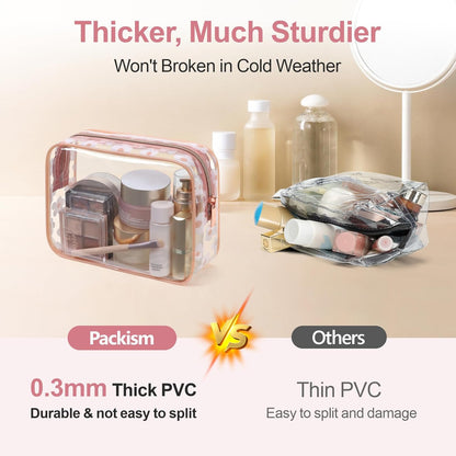 TSA Approved Toiletry Bag - Clear Makeup Bag for Travel, Rose Pink | 3 Pack Quart-Size, Metal Smooth Zipper, Clear Easy-Check, for 3-1-1 Liquids, Toiletry Bag for Airport Lines, Women, Men