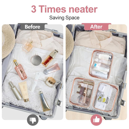 TSA Approved Toiletry Bag - Clear Makeup Bag for Travel, Rose Pink | 3 Pack Quart-Size, Metal Smooth Zipper, Clear Easy-Check, for 3-1-1 Liquids, Toiletry Bag for Airport Lines, Women, Men