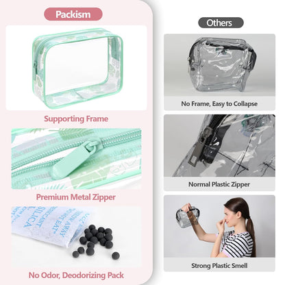 TSA Approved Toiletry Bag - Clear Makeup Bag for Travel, Rose Pink | 3 Pack Quart-Size, Metal Smooth Zipper, Clear Easy-Check, for 3-1-1 Liquids, Toiletry Bag for Airport Lines, Women, Men