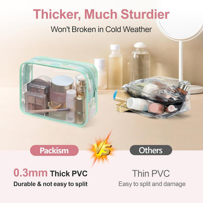 TSA Approved Toiletry Bag - Clear Makeup Bag for Travel, Rose Pink | 3 Pack Quart-Size, Metal Smooth Zipper, Clear Easy-Check, for 3-1-1 Liquids, Toiletry Bag for Airport Lines, Women, Men