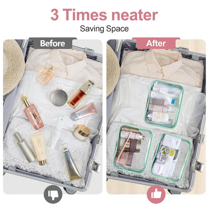 TSA Approved Toiletry Bag - Clear Makeup Bag for Travel, Rose Pink | 3 Pack Quart-Size, Metal Smooth Zipper, Clear Easy-Check, for 3-1-1 Liquids, Toiletry Bag for Airport Lines, Women, Men