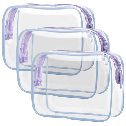 TSA Approved Toiletry Bag - Clear Makeup Bag for Travel, Rose Pink | 3 Pack Quart-Size, Metal Smooth Zipper, Clear Easy-Check, for 3-1-1 Liquids, Toiletry Bag for Airport Lines, Women, Men
