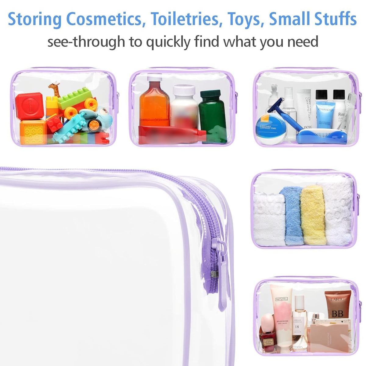 TSA Approved Toiletry Bag - Clear Makeup Bag for Travel, Rose Pink | 3 Pack Quart-Size, Metal Smooth Zipper, Clear Easy-Check, for 3-1-1 Liquids, Toiletry Bag for Airport Lines, Women, Men
