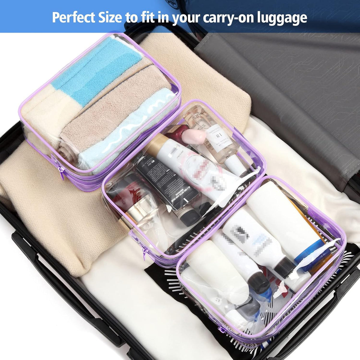 TSA Approved Toiletry Bag - Clear Makeup Bag for Travel, Rose Pink | 3 Pack Quart-Size, Metal Smooth Zipper, Clear Easy-Check, for 3-1-1 Liquids, Toiletry Bag for Airport Lines, Women, Men