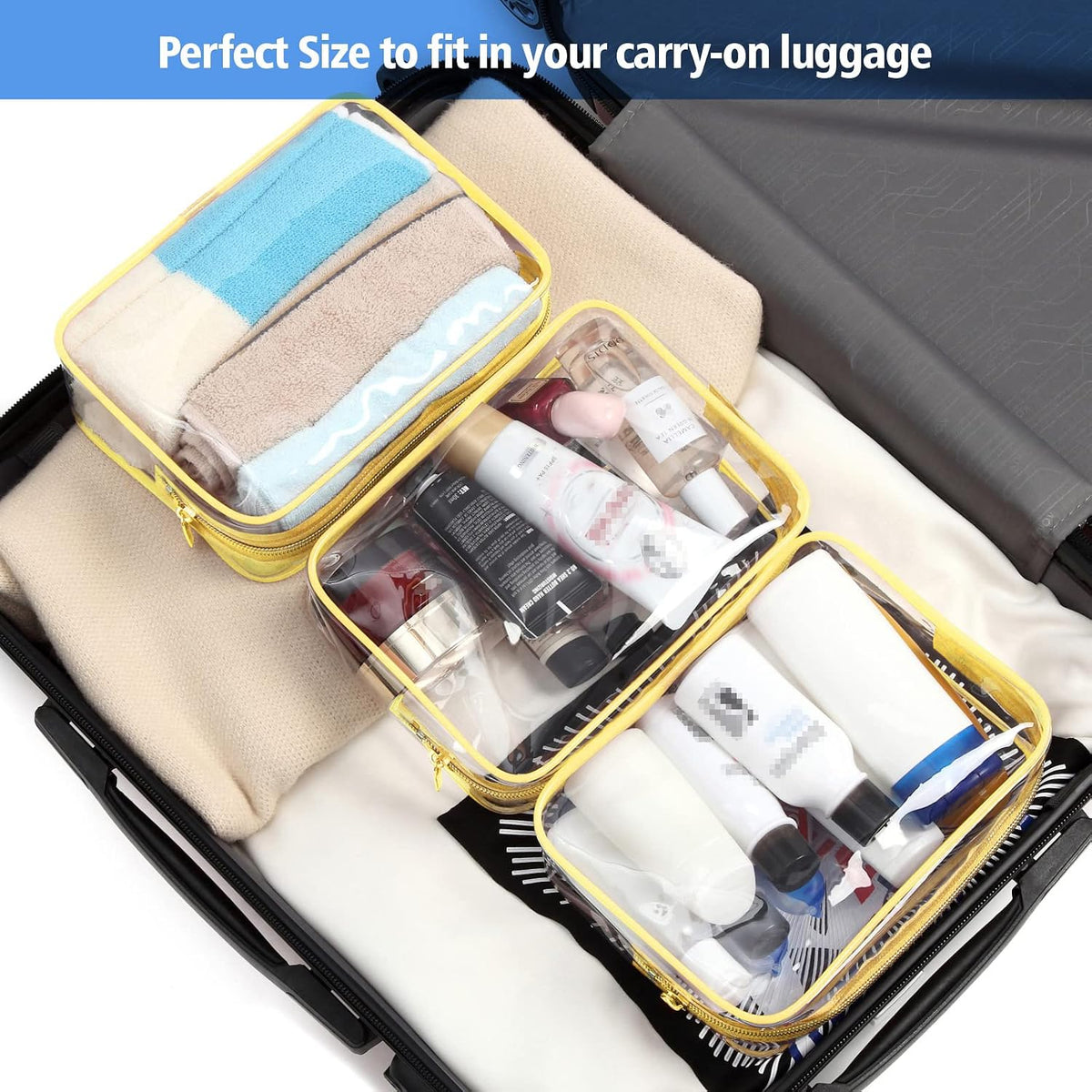 TSA Approved Toiletry Bag - Clear Makeup Bag for Travel, Rose Pink | 3 Pack Quart-Size, Metal Smooth Zipper, Clear Easy-Check, for 3-1-1 Liquids, Toiletry Bag for Airport Lines, Women, Men