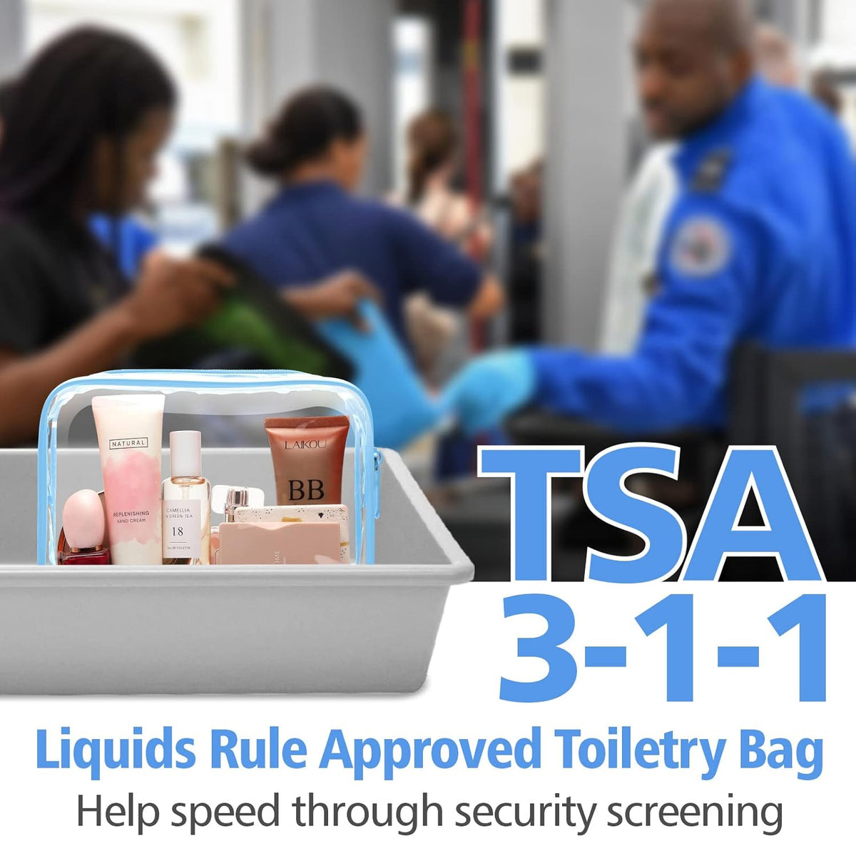 TSA Approved Toiletry Bag - Clear Makeup Bag for Travel, Rose Pink | 3 Pack Quart-Size, Metal Smooth Zipper, Clear Easy-Check, for 3-1-1 Liquids, Toiletry Bag for Airport Lines, Women, Men