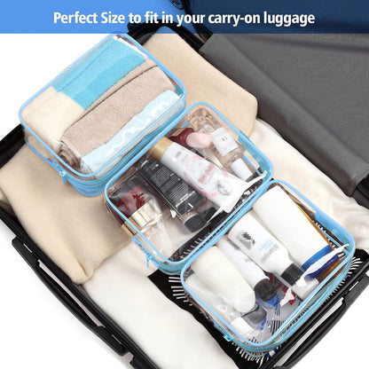 TSA Approved Toiletry Bag - Clear Makeup Bag for Travel, Rose Pink | 3 Pack Quart-Size, Metal Smooth Zipper, Clear Easy-Check, for 3-1-1 Liquids, Toiletry Bag for Airport Lines, Women, Men
