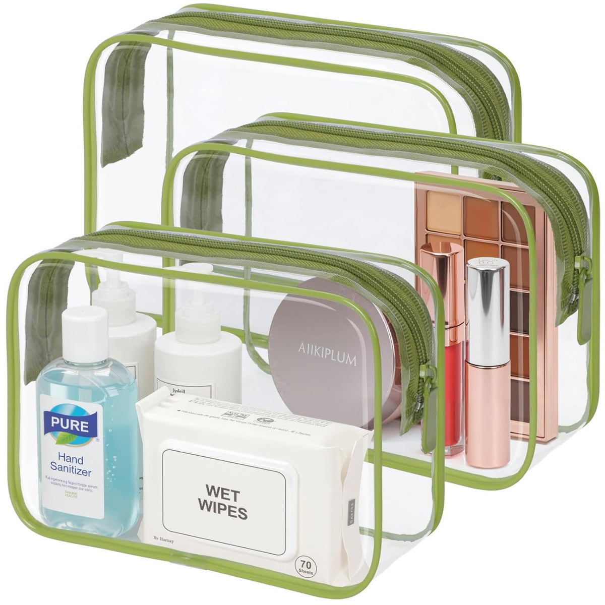 TSA Approved Toiletry Bag - Clear Makeup Bag for Travel, Rose Pink | 3 Pack Quart-Size, Metal Smooth Zipper, Clear Easy-Check, for 3-1-1 Liquids, Toiletry Bag for Airport Lines, Women, Men
