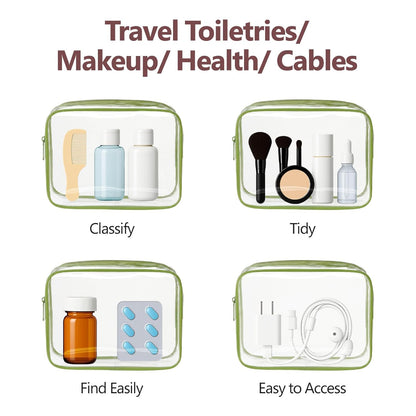 TSA Approved Toiletry Bag - Clear Makeup Bag for Travel, Rose Pink | 3 Pack Quart-Size, Metal Smooth Zipper, Clear Easy-Check, for 3-1-1 Liquids, Toiletry Bag for Airport Lines, Women, Men