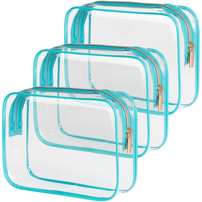TSA Approved Toiletry Bag - Clear Makeup Bag for Travel, Rose Pink | 3 Pack Quart-Size, Metal Smooth Zipper, Clear Easy-Check, for 3-1-1 Liquids, Toiletry Bag for Airport Lines, Women, Men