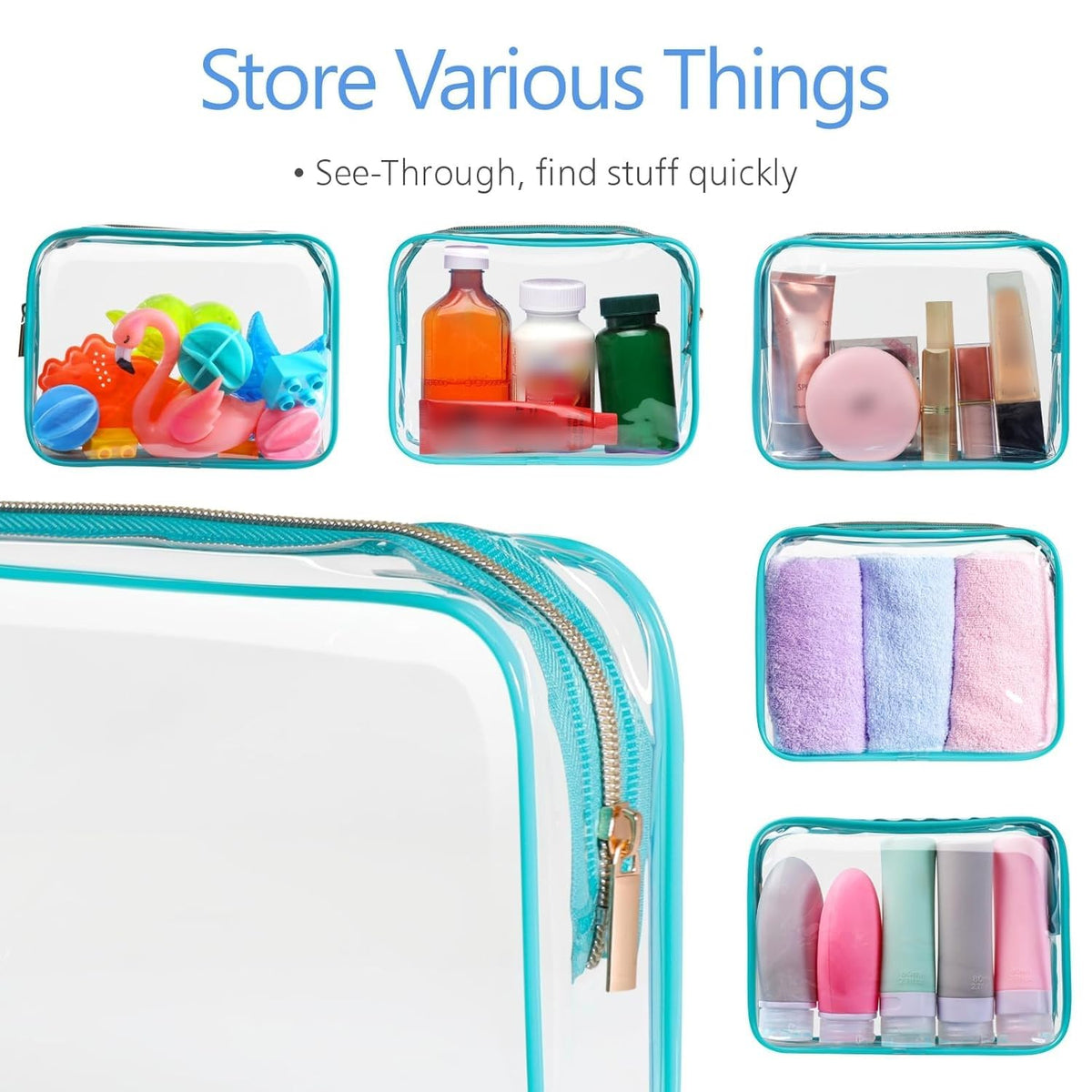 TSA Approved Toiletry Bag - Clear Makeup Bag for Travel, Rose Pink | 3 Pack Quart-Size, Metal Smooth Zipper, Clear Easy-Check, for 3-1-1 Liquids, Toiletry Bag for Airport Lines, Women, Men