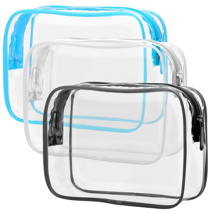 TSA Approved Toiletry Bag - Clear Makeup Bag for Travel, Rose Pink | 3 Pack Quart-Size, Metal Smooth Zipper, Clear Easy-Check, for 3-1-1 Liquids, Toiletry Bag for Airport Lines, Women, Men