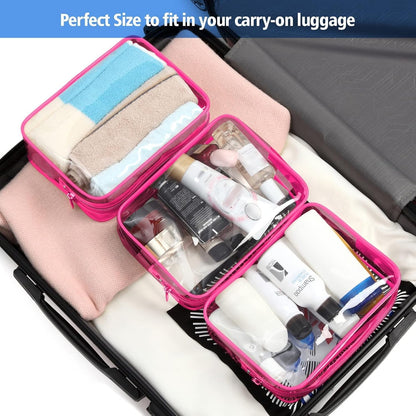 TSA Approved Toiletry Bag - Clear Makeup Bag for Travel, Rose Pink | 3 Pack Quart-Size, Metal Smooth Zipper, Clear Easy-Check, for 3-1-1 Liquids, Toiletry Bag for Airport Lines, Women, Men