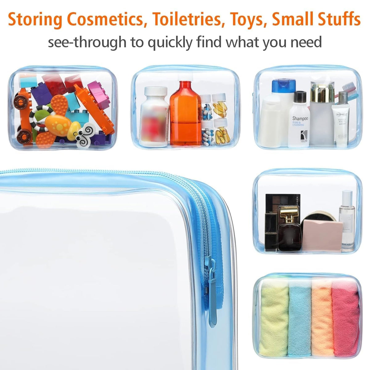 TSA Approved Toiletry Bag - Clear Makeup Bag for Travel, Rose Pink | 3 Pack Quart-Size, Metal Smooth Zipper, Clear Easy-Check, for 3-1-1 Liquids, Toiletry Bag for Airport Lines, Women, Men