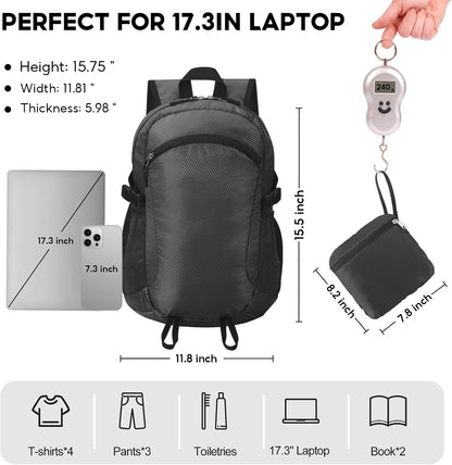 Small Hiking Backpack Travel Lightweight Hiking Packable Daypack Water-Resistant Foldable Backpacks 15L for Travel Women Men Camping (Grey)