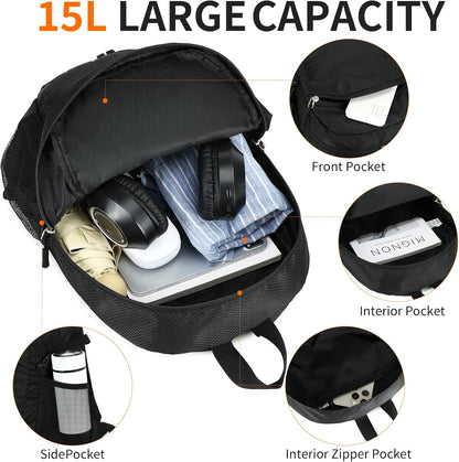 Small Hiking Backpack Travel Lightweight Hiking Packable Daypack Water-Resistant Foldable Backpacks 15L for Travel Women Men Camping (Grey)