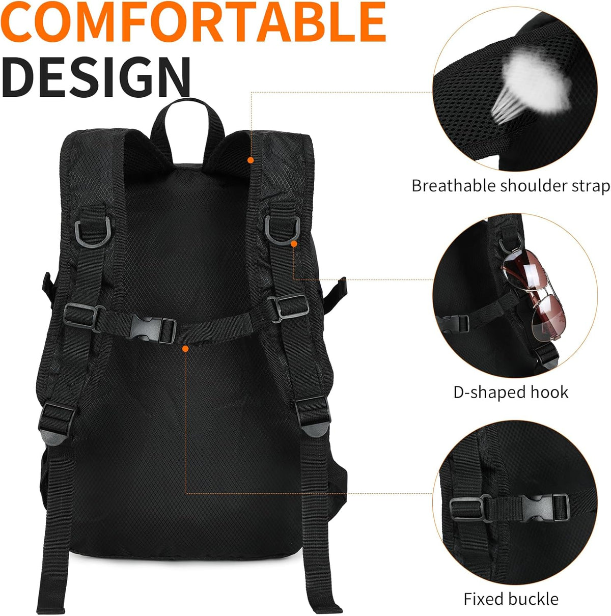 Small Hiking Backpack Travel Lightweight Hiking Packable Daypack Water-Resistant Foldable Backpacks 15L for Travel Women Men Camping (Grey)