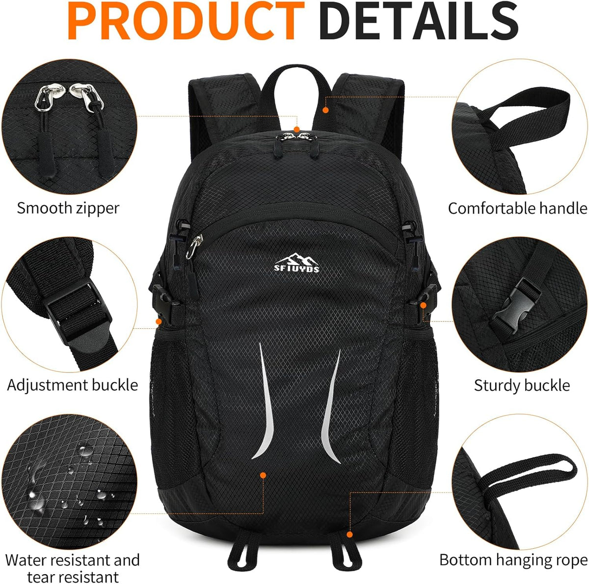Small Hiking Backpack Travel Lightweight Hiking Packable Daypack Water-Resistant Foldable Backpacks 15L for Travel Women Men Camping (Grey)