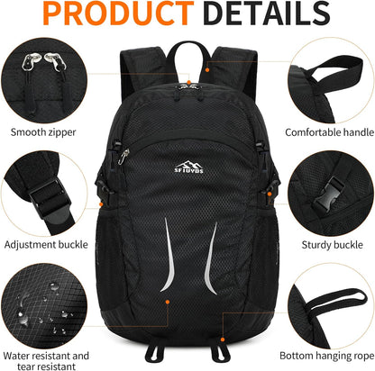 Small Hiking Backpack Travel Lightweight Hiking Packable Daypack Water-Resistant Foldable Backpacks 15L for Travel Women Men Camping (Grey)