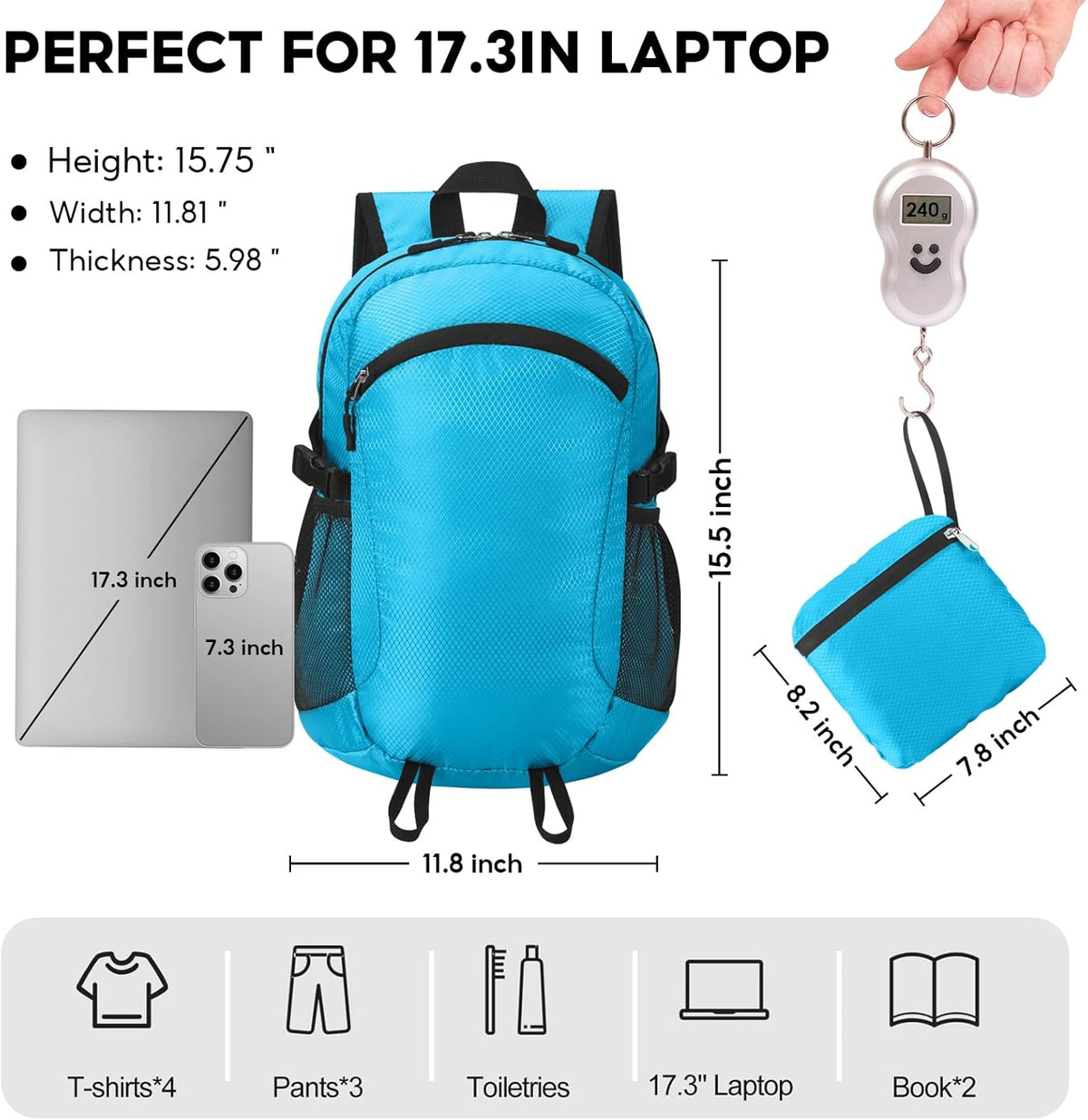 Small Hiking Backpack Travel Lightweight Hiking Packable Daypack Water-Resistant Foldable Backpacks 15L for Travel Women Men Camping (Grey)