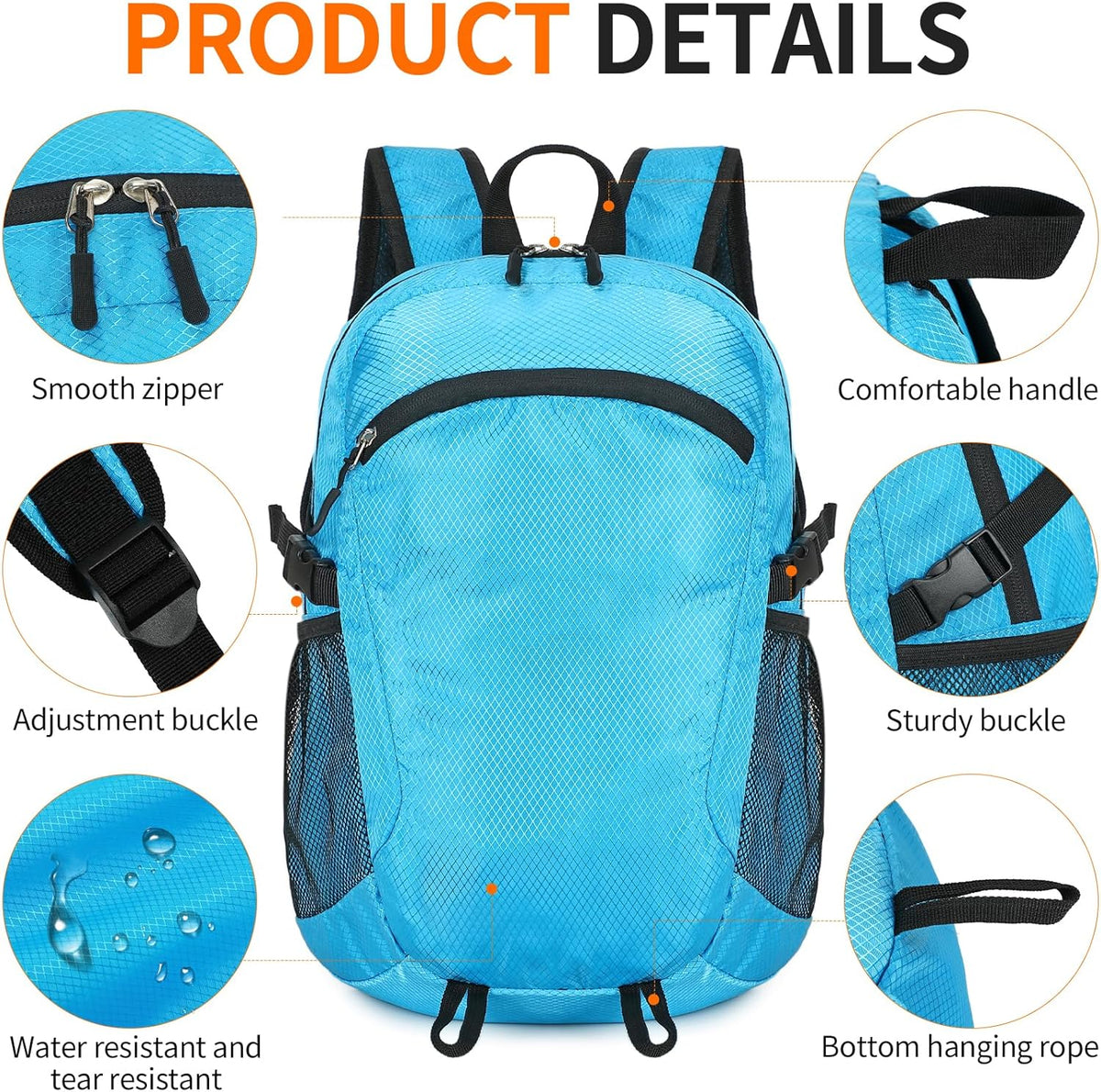 Small Hiking Backpack Travel Lightweight Hiking Packable Daypack Water-Resistant Foldable Backpacks 15L for Travel Women Men Camping (Grey)