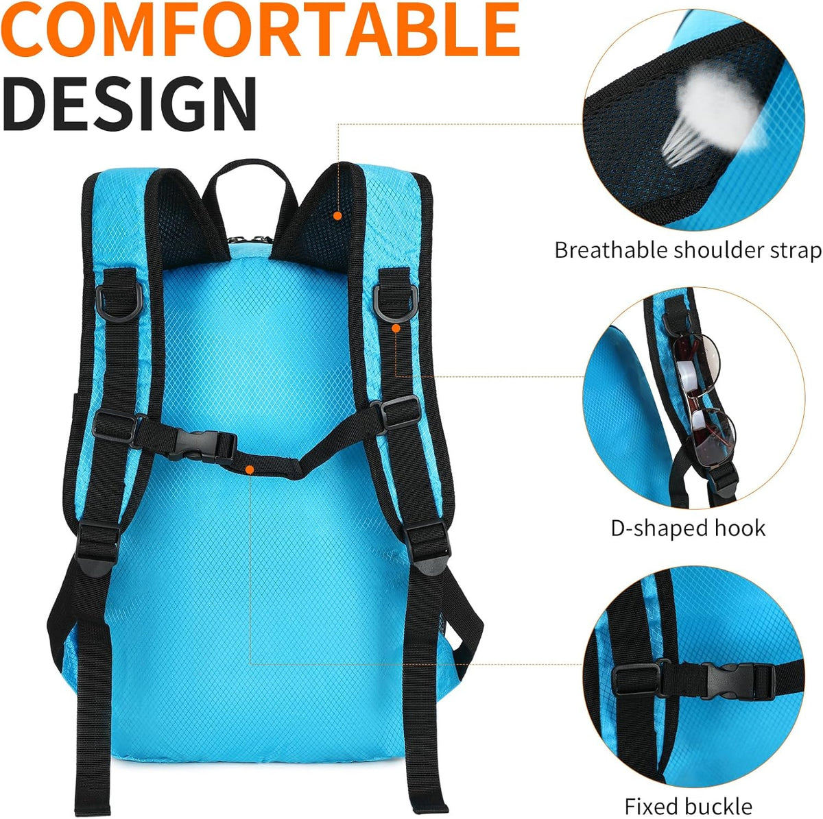 Small Hiking Backpack Travel Lightweight Hiking Packable Daypack Water-Resistant Foldable Backpacks 15L for Travel Women Men Camping (Grey)