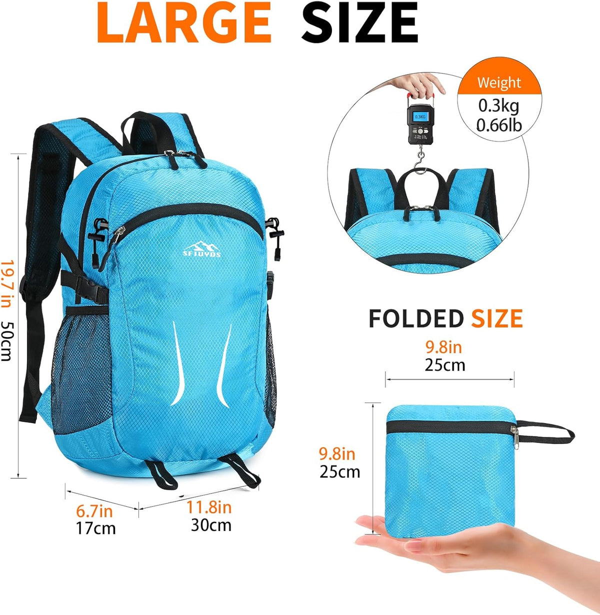 Small Hiking Backpack Travel Lightweight Hiking Packable Daypack Water-Resistant Foldable Backpacks 15L for Travel Women Men Camping (Grey)
