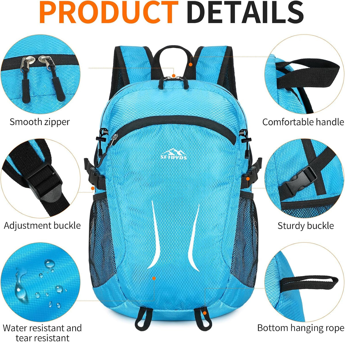 Small Hiking Backpack Travel Lightweight Hiking Packable Daypack Water-Resistant Foldable Backpacks 15L for Travel Women Men Camping (Grey)