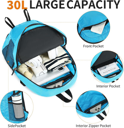 Small Hiking Backpack Travel Lightweight Hiking Packable Daypack Water-Resistant Foldable Backpacks 15L for Travel Women Men Camping (Grey)