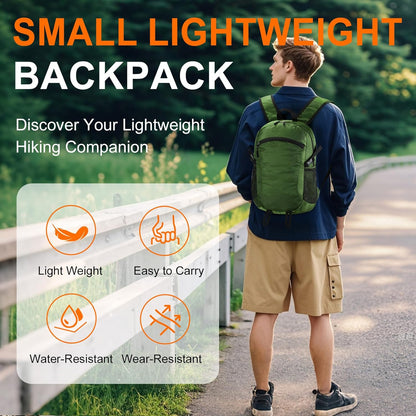 Small Hiking Backpack Travel Lightweight Hiking Packable Daypack Water-Resistant Foldable Backpacks 15L for Travel Women Men Camping (Grey)