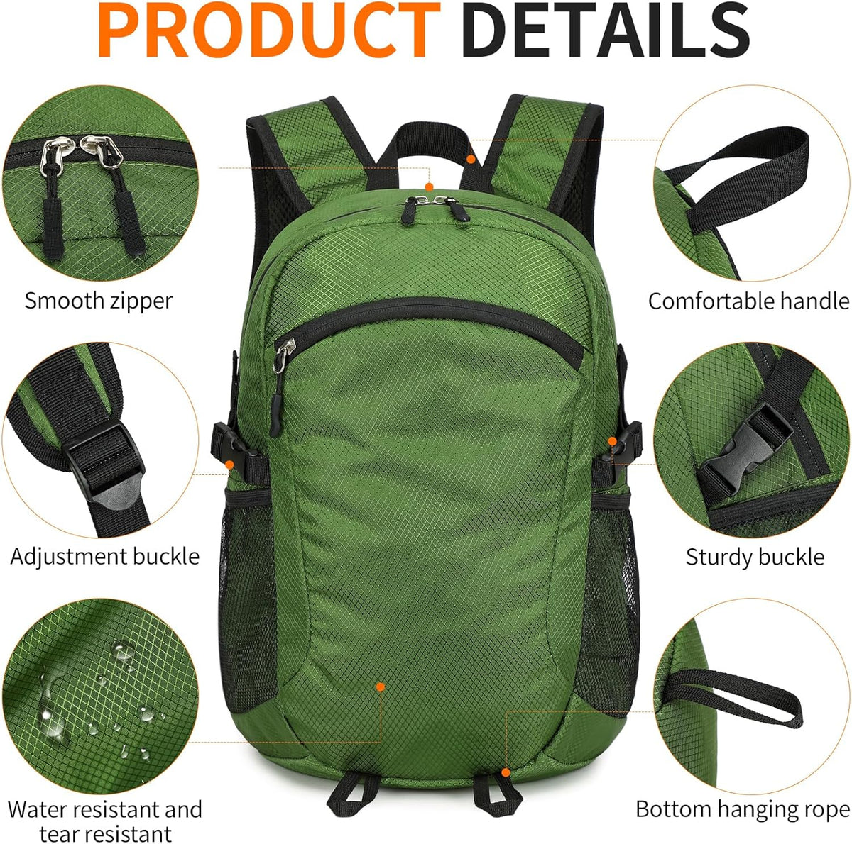 Small Hiking Backpack Travel Lightweight Hiking Packable Daypack Water-Resistant Foldable Backpacks 15L for Travel Women Men Camping (Grey)