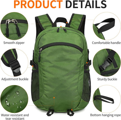 Small Hiking Backpack Travel Lightweight Hiking Packable Daypack Water-Resistant Foldable Backpacks 15L for Travel Women Men Camping (Grey)