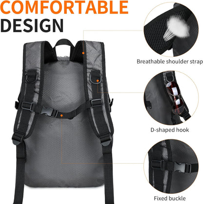 Small Hiking Backpack Travel Lightweight Hiking Packable Daypack Water-Resistant Foldable Backpacks 15L for Travel Women Men Camping (Grey)