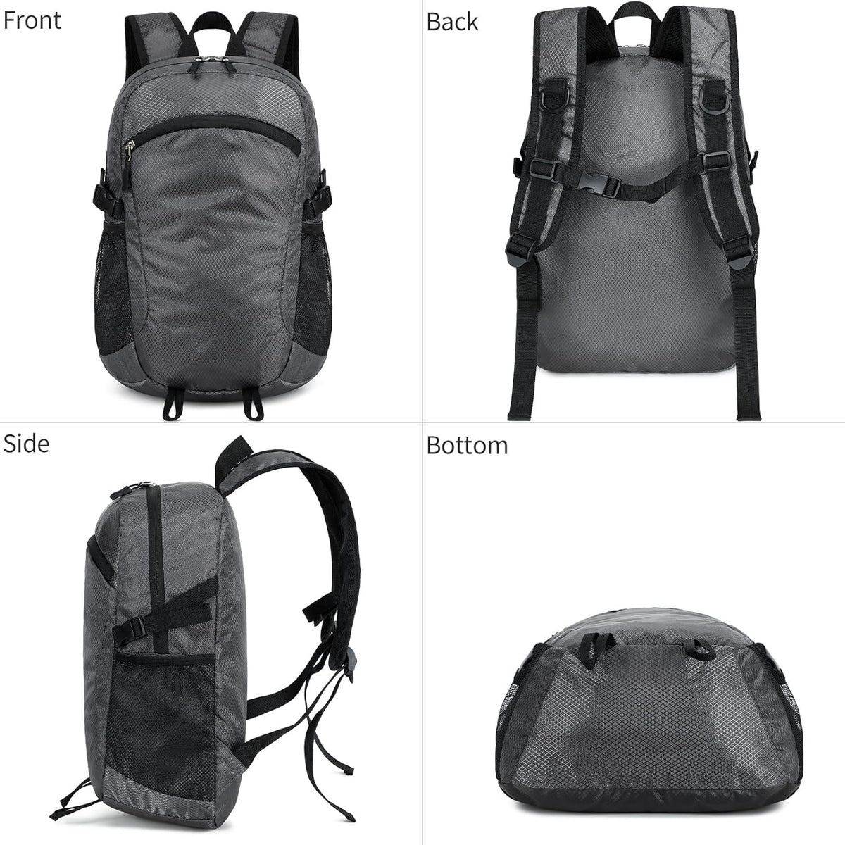 Small Hiking Backpack Travel Lightweight Hiking Packable Daypack Water-Resistant Foldable Backpacks 15L for Travel Women Men Camping (Grey)
