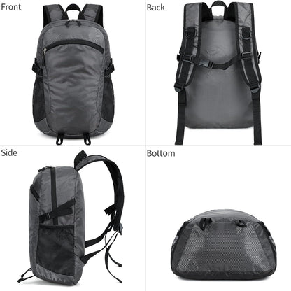 Small Hiking Backpack Travel Lightweight Hiking Packable Daypack Water-Resistant Foldable Backpacks 15L for Travel Women Men Camping (Grey)
