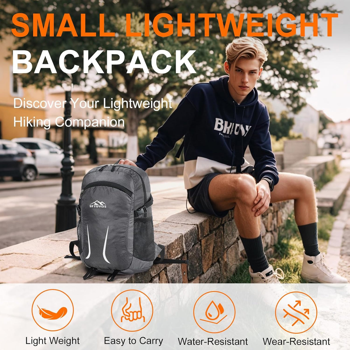 Small Hiking Backpack Travel Lightweight Hiking Packable Daypack Water-Resistant Foldable Backpacks 15L for Travel Women Men Camping (Grey)